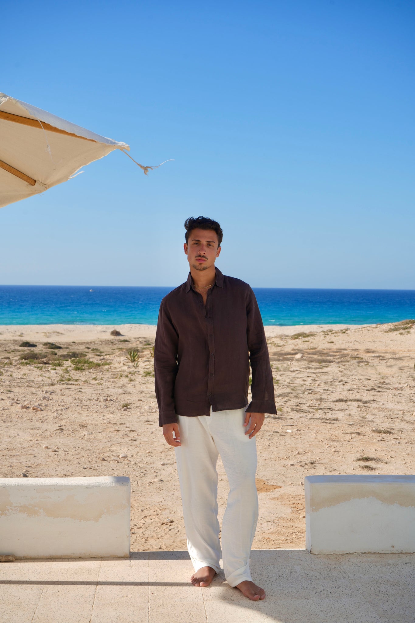 brown linen shirt